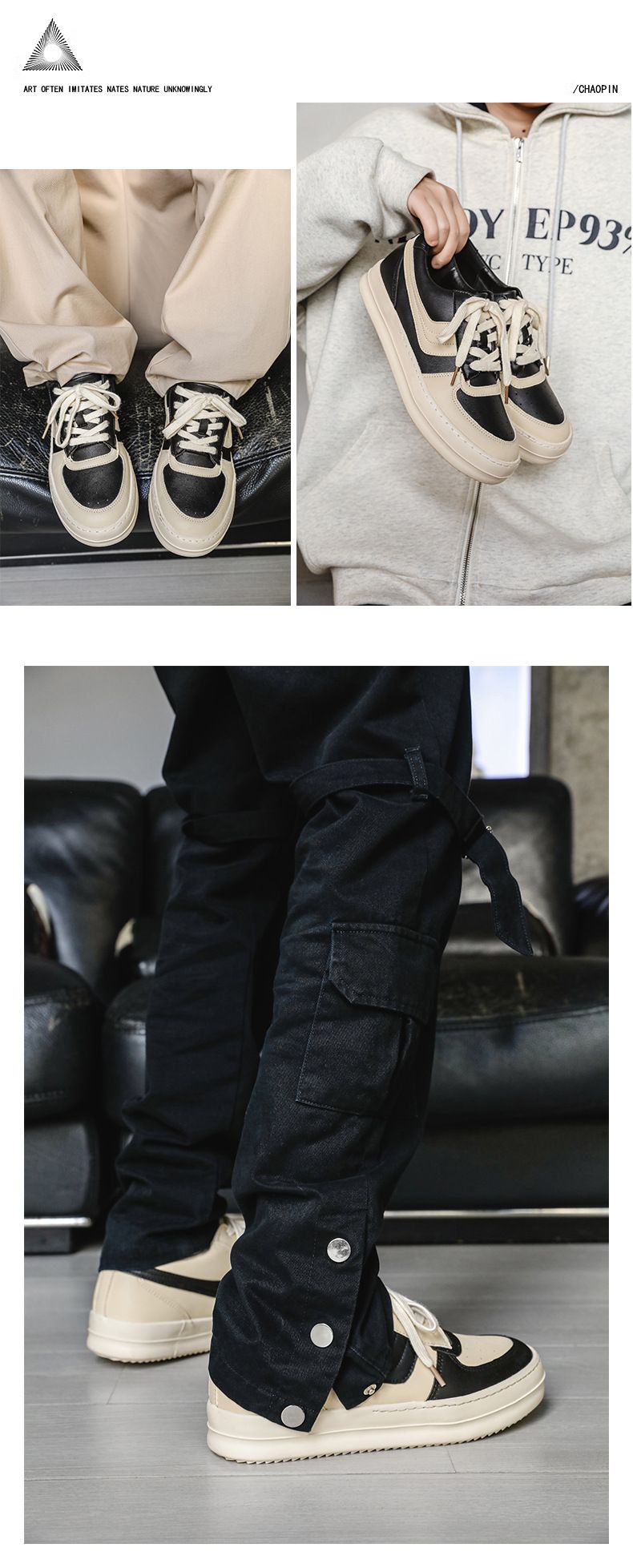 Herrenschuhe Neue Herrenschuhe Schwarz-weiße High Street-Schuhe Herren-Design-Sinn-Nähte Dicke Unterseite Sport Casual Weiße Schuhe Herren X178_voghion.com