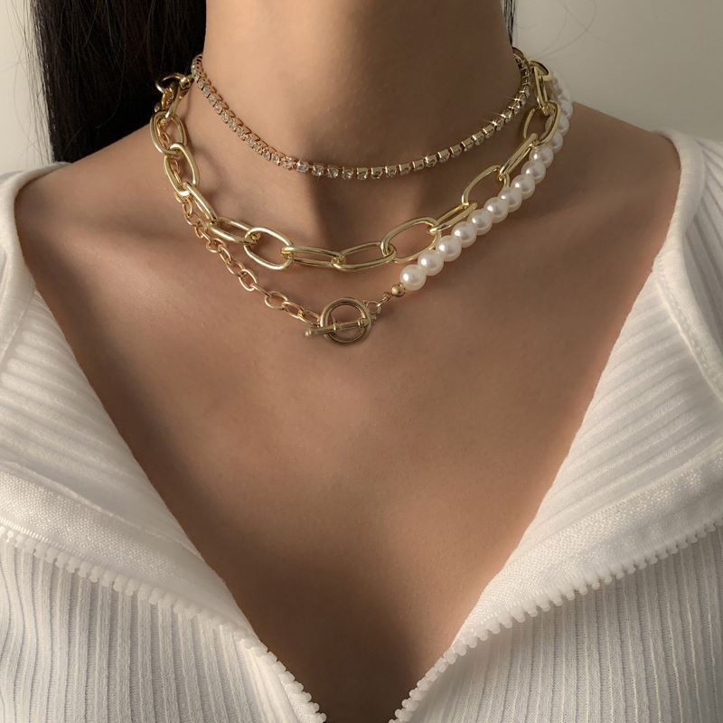 Schmuck Mode Lange Runde Perlenkette Layered Persönlichkeit Perle OT Schnalle Halskette_voghion.com