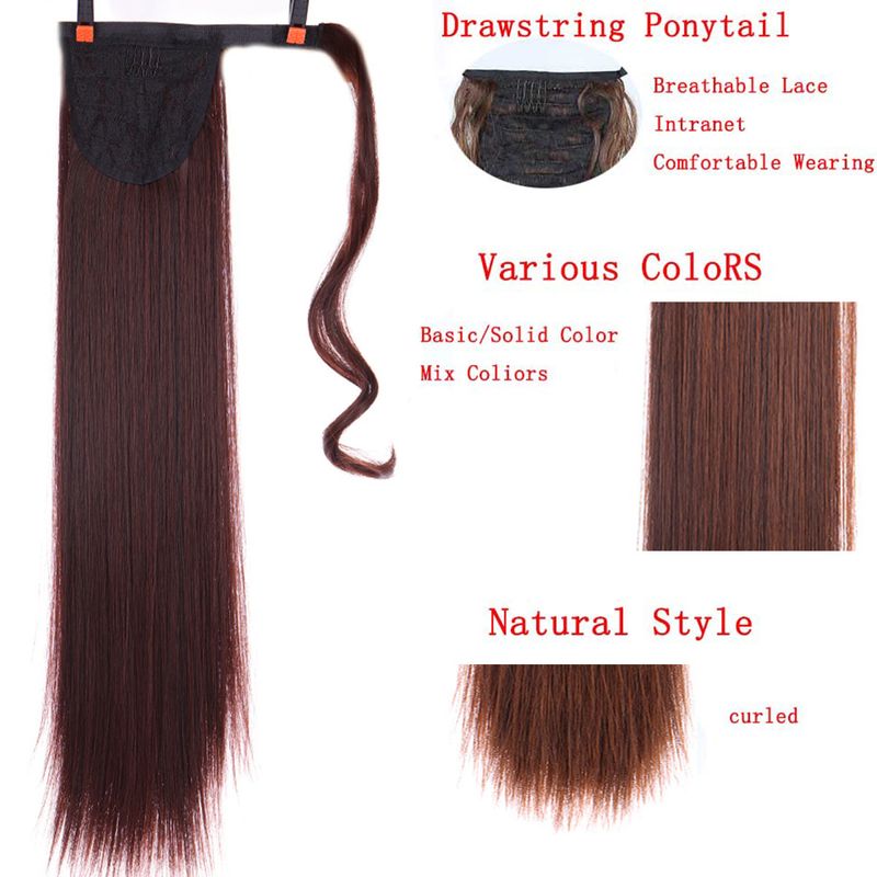 Parrucca coda di cavallo capelli lunghi e lisci 85cm parrucca avvolgente coda di cavallo in velcro parrucca di capelli naturali in seta ad alta temperatura_voghion.com