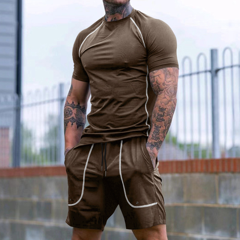 24 Cross-border New Summer New Sports Tights Shorts Men's Running Fitness Suit_voghion.com