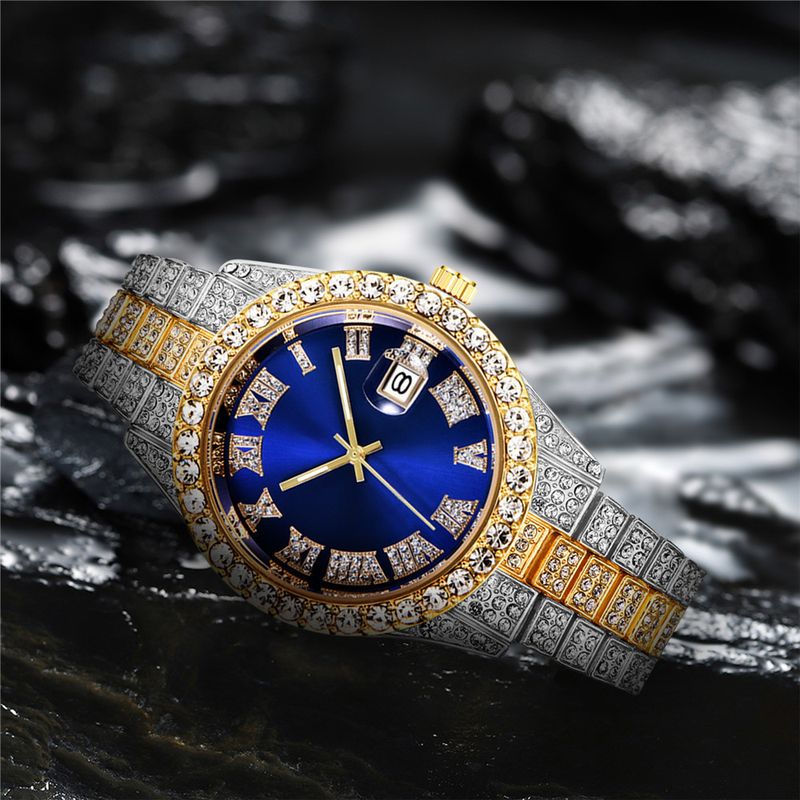 Heren stalen band quartz horloge hiphop business stalen band kalender heren volledig diamanten horloge_voghion.com