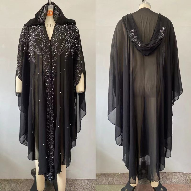 Robe cravejado de strass, xale muçulmano, vestido com capa e capuz, manga morcego, mais vendido_voghion.com