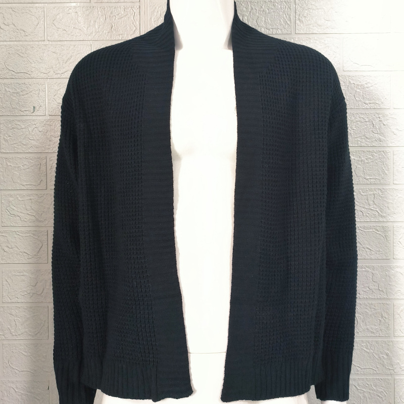 Men's long sleeve knit autumn and winter solid color cardigan sweater men's sweater_voghion.com