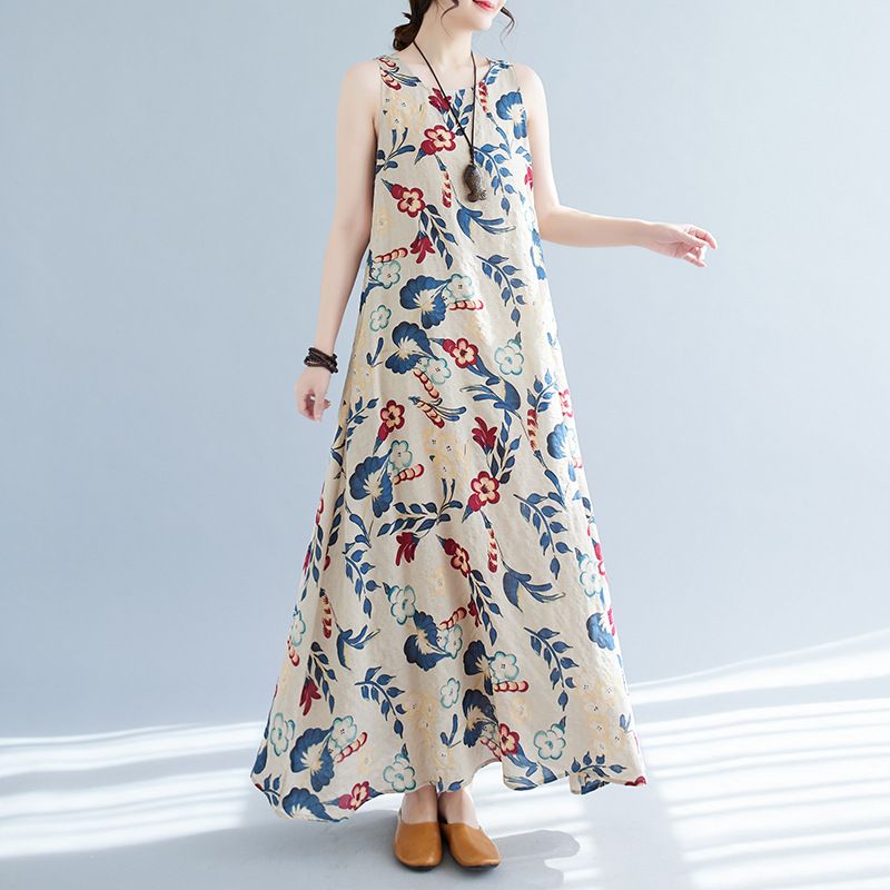 2023 Zomer Nieuwe Plus Size Dameskleding Koreaanse Versie Artistieke Losse En Afslankende Bedrukte Katoenen Linnen Mouwloos_voghion.com