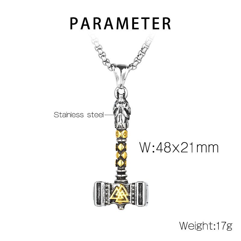 Collana con ciondolo a forma di martello di Thor vichingo da uomo - Gioiello in acciaio al titanio in stile punk con finitura anticata - Perfetto per la moda gotica e rock_voghion.com