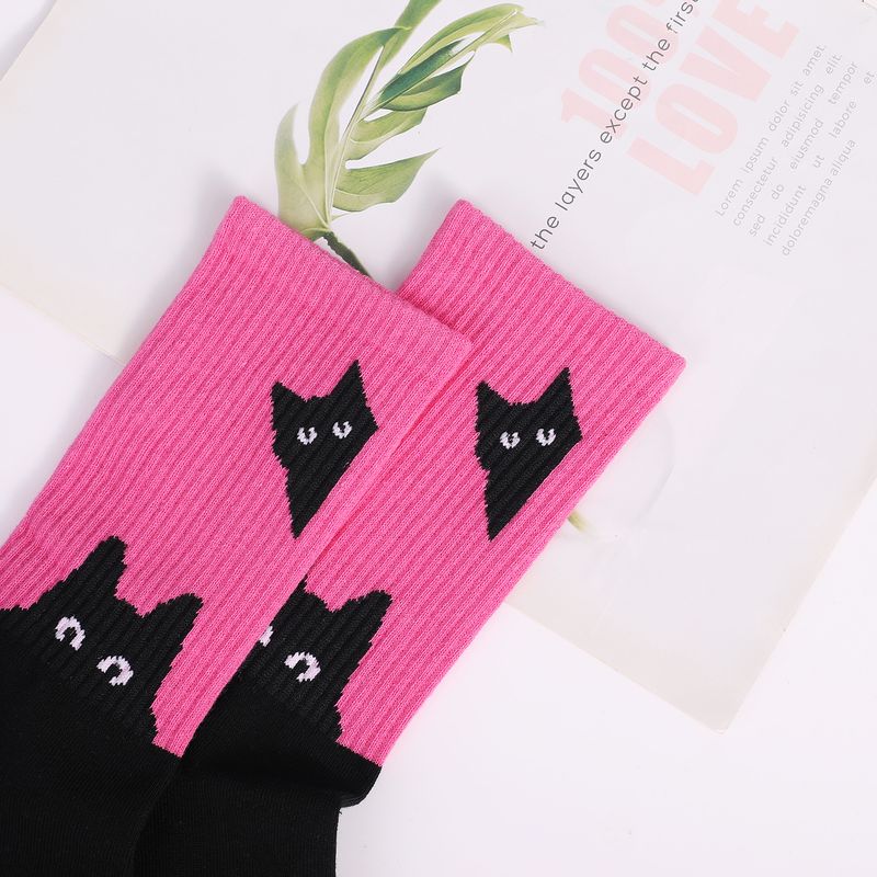 Casual socks hot cat dog rainbow large size cotton socks women's casual cotton women's mid-tube socks_voghion.com