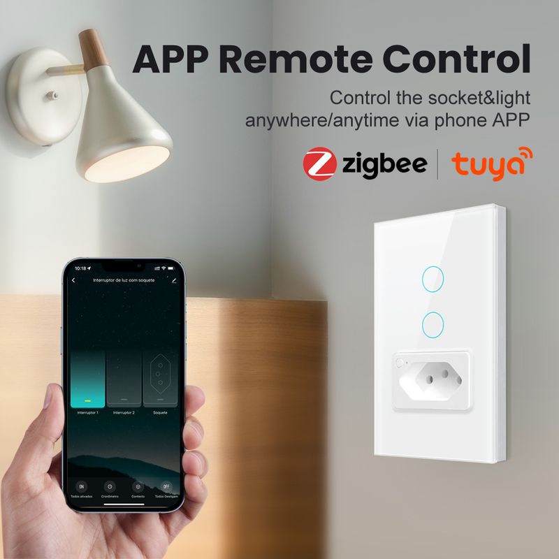 AVATTO Tuya Zigbee 3.0 Brazilská nástěnná zásuvka, dotykový senzor, přerušovač, chytrý vypínač, funguje s Google Home/Alexa_voghion.com