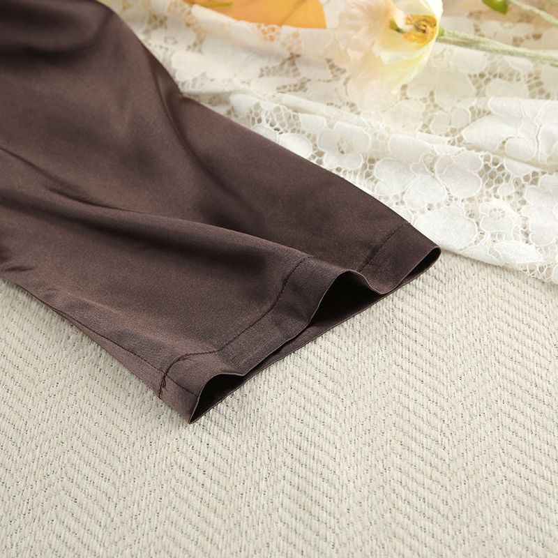 2025 Autumn Silk Cardigan Tie Sleepwear Two-Piece Set Loose Sleeve Long Pants Women's Loungewear_voghion.com