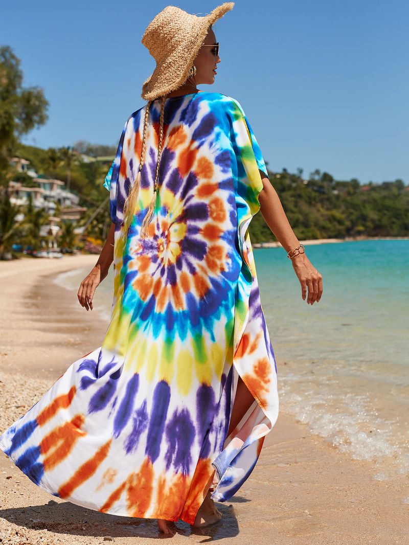 Strandkleid aus 100 % Baumwolle für Damen – Sonnenshirt mit Boho-Print, locker sitzende Bademode, Langarm-Tunika für den Urlaub am Pool_voghion.com
