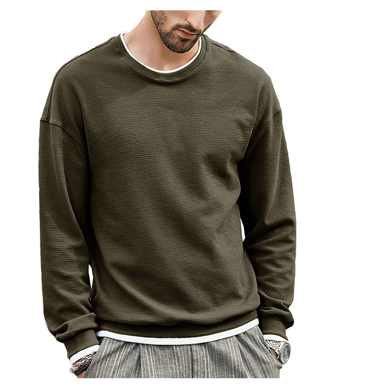 herfst en winter nieuwe herentrui effen kleur ronde hals T-shirt heren dieptepunt herenkleding_voghion.com