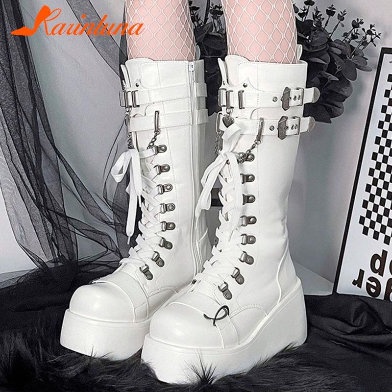 Punk Gothic Style Platform Mary Jean Shoes New Fashion Brand 2023 Spring Summer Round Toe Buckle-Sandals Boot Party Role-Play_voghion.com