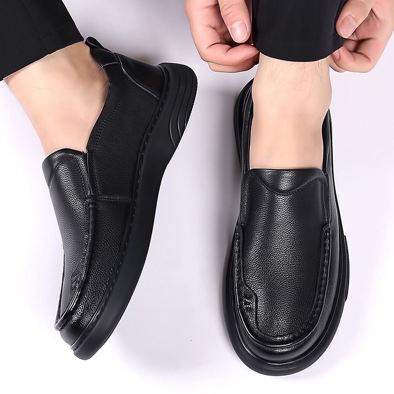 Lässige runde Zehenpartie, Frühlingsschuhe für Herren aus Leder, rutschfest, ein Fuß, Halbschuhe, Zehenschicht, Rindsleder, Papas Schuhe_voghion.com