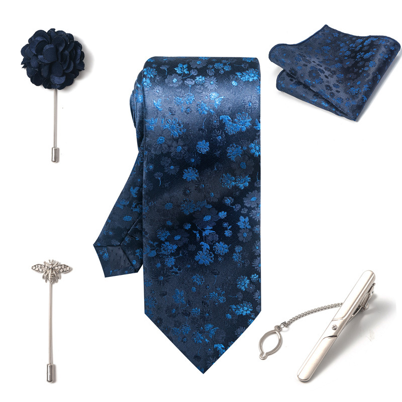 Set da uomo alla moda in tinta unita a righe con anacardi, confezione regalo da 6 pezzi, set con corsetto con fermacravatta e sciarpa quadrata_voghion.com