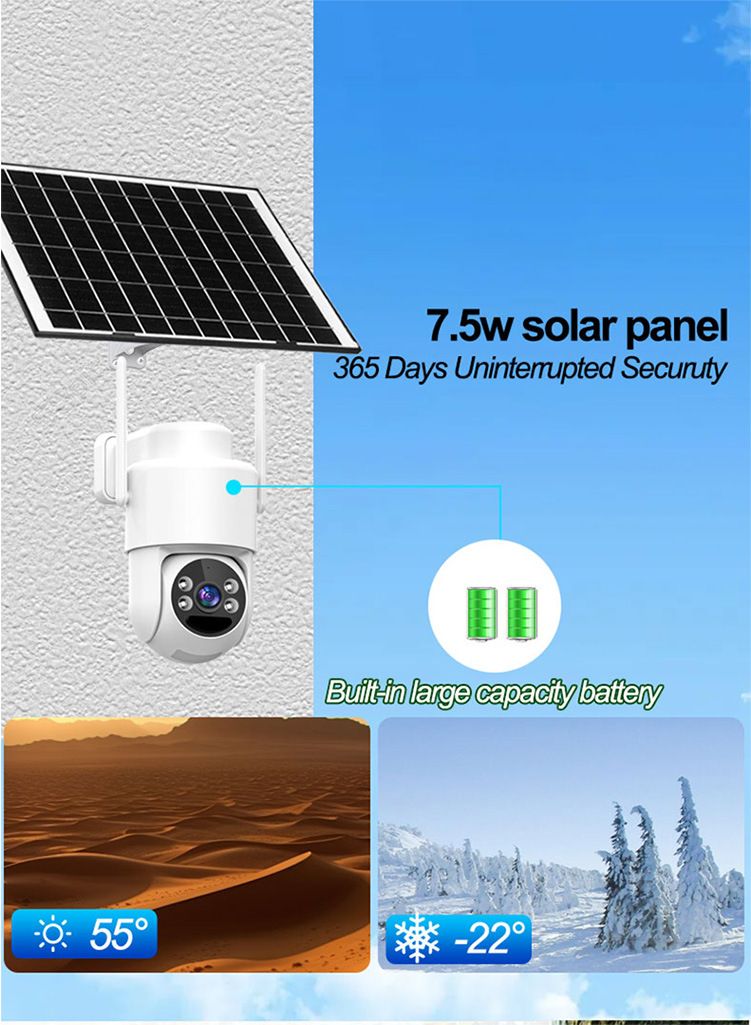 Telecamera di sicurezza solare 3MP WiFi/4G wireless per esterni con visione notturna, pannello solare, non necessita di alimentazione e Internet, memoria per scheda TF_voghion.com