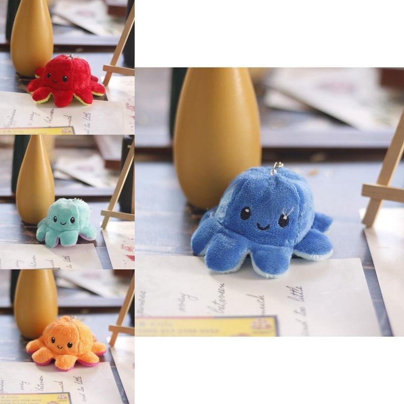 Octopus Reversible Adorable Mini Plush Keychain Cute Soft Charm Toy Bag_voghion.com