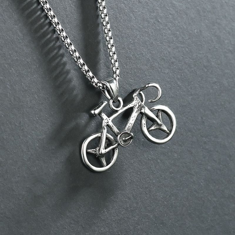Fashion Trend Sier Color Bike Pendant Necklace for Men Trendy Rock Motorcycle Party Casual Jewelry Gift_voghion.com