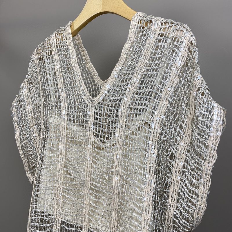 Nanyou Pingshi 2024 Nuovo set di due pezzi in maglia con scollo a V, versatile e pesante con paillettes, per l'estate_voghion.com