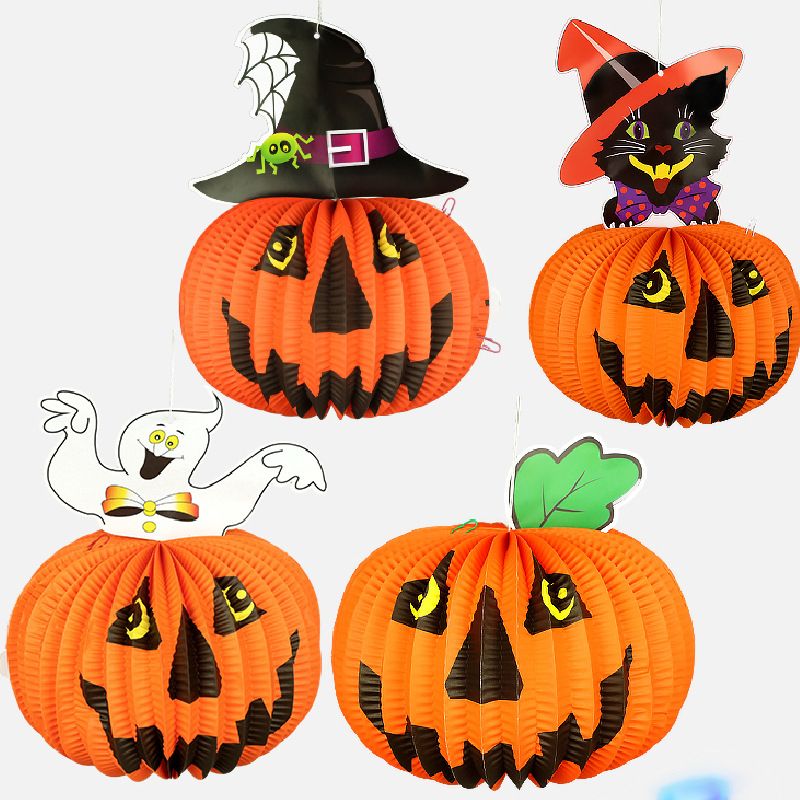 Forniture per decorazioni di Halloween, oggetti di scena, allestimento di scene, fantasmi, streghe, ragni, decorazioni sospese, zucche, lanterne di carta_voghion.com