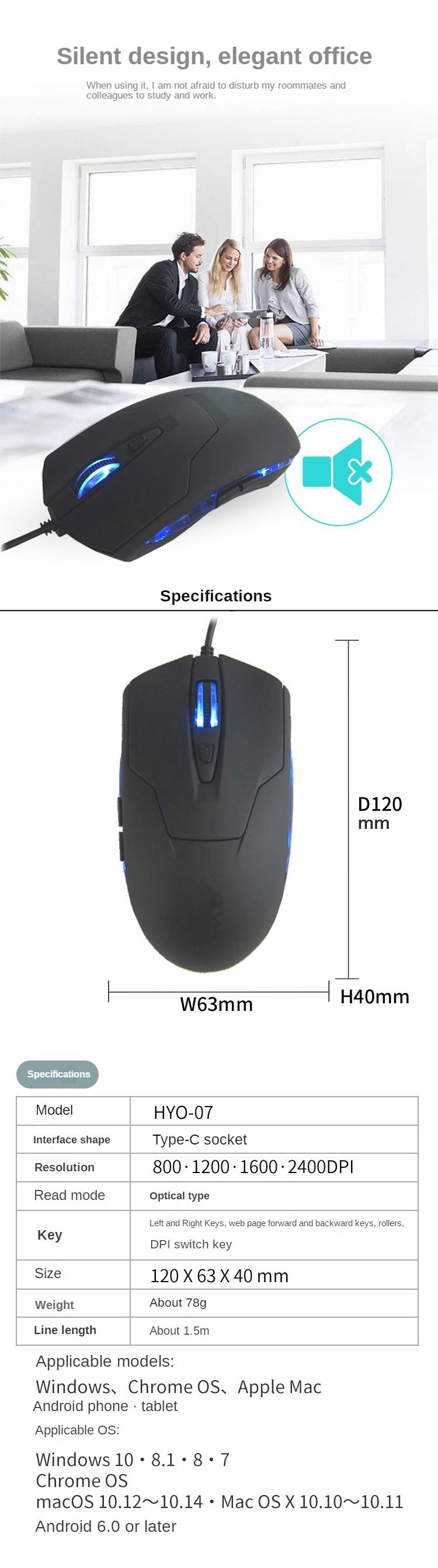 Digitex Digitex Ergonomic USB-C Wired Gaming Type-C Mouse_voghion.com