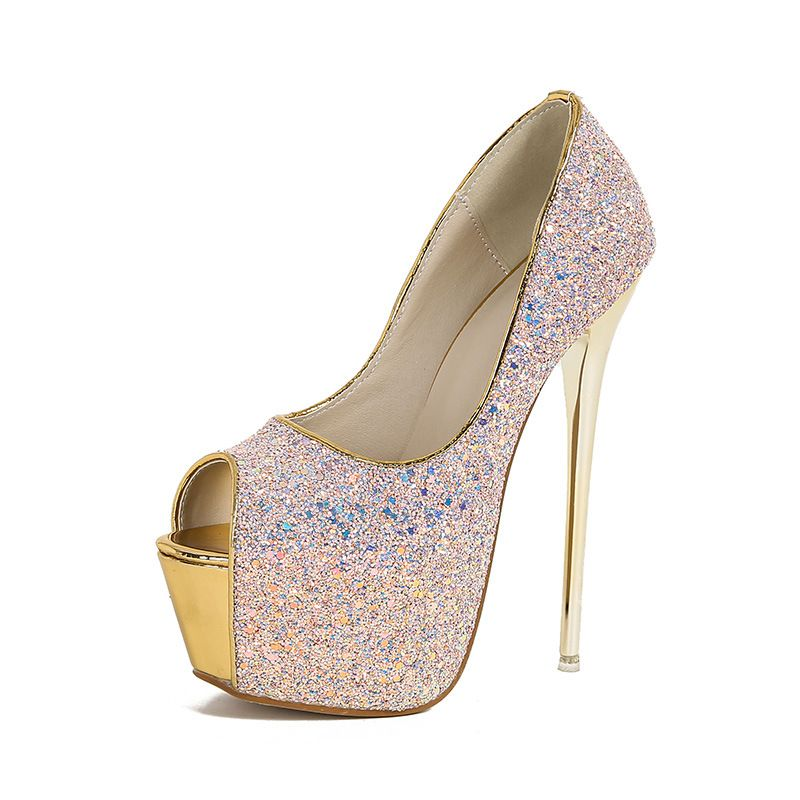 p7 2024 nuovo tacco alto europeo e americano commercio estero sexy paillettes bocca di pesce stiletto da donna impermeabile_voghion.com