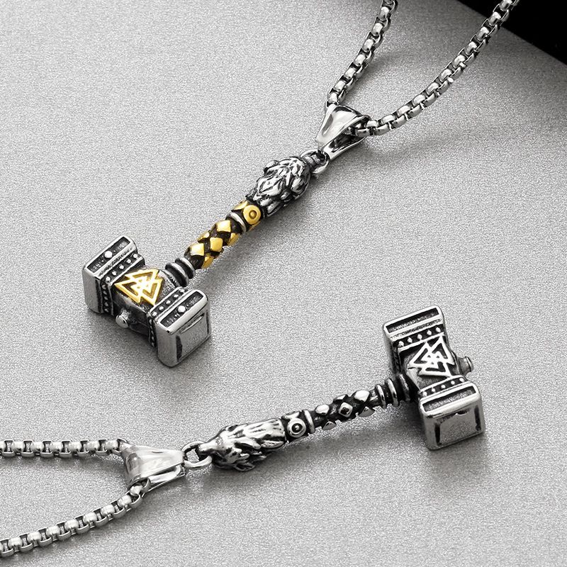 Collana con ciondolo a forma di martello di Thor vichingo da uomo - Gioiello in acciaio al titanio in stile punk con finitura anticata - Perfetto per la moda gotica e rock_voghion.com