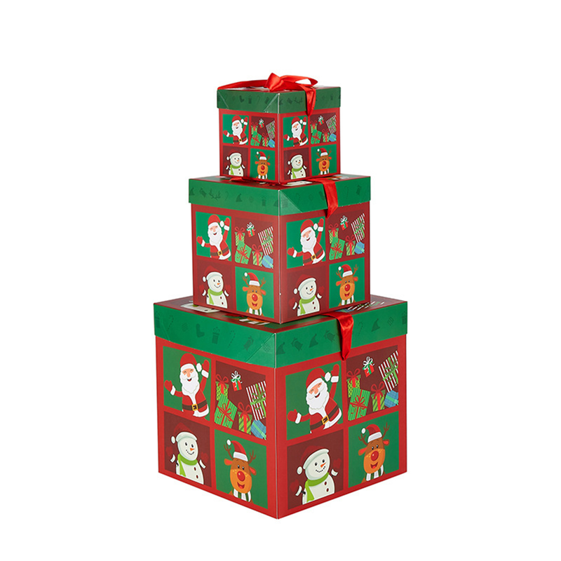 Goodfortune 3 peças caixa de natal dobrável cor brilhante estilo natal boneco de neve padrões gravata borboleta feliz natal caixa de presente para festival_voghion.com