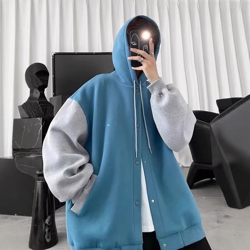 Men's versatile cardigan jacket men's autumn and winter new trend with plush loose hooded sweatshirt trend_voghion.com