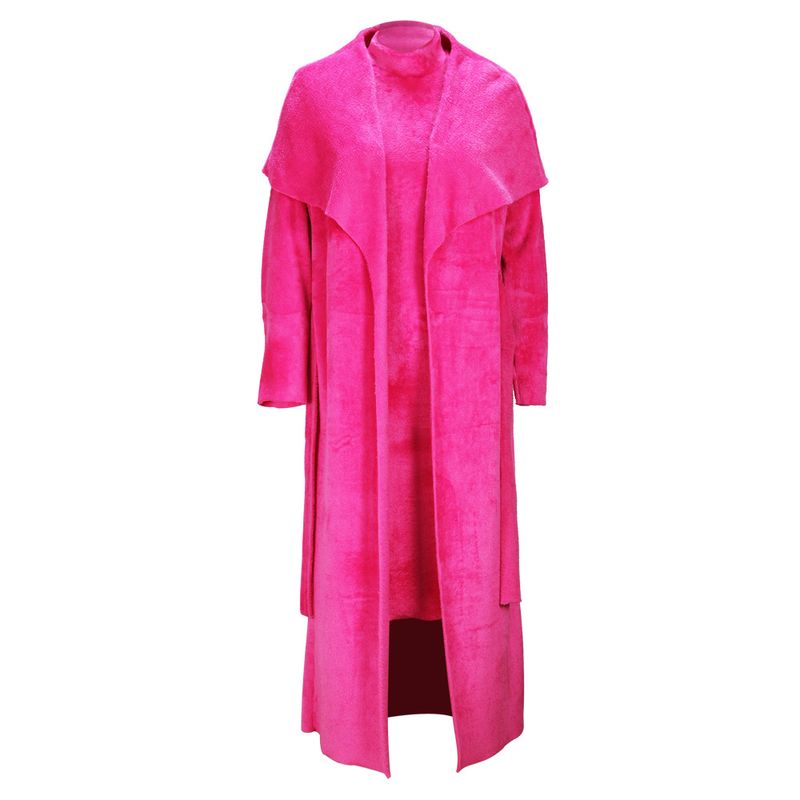 Women's clothing temperament dress and coat two-piece fashion loose long cardigan velvet suit_voghion.com