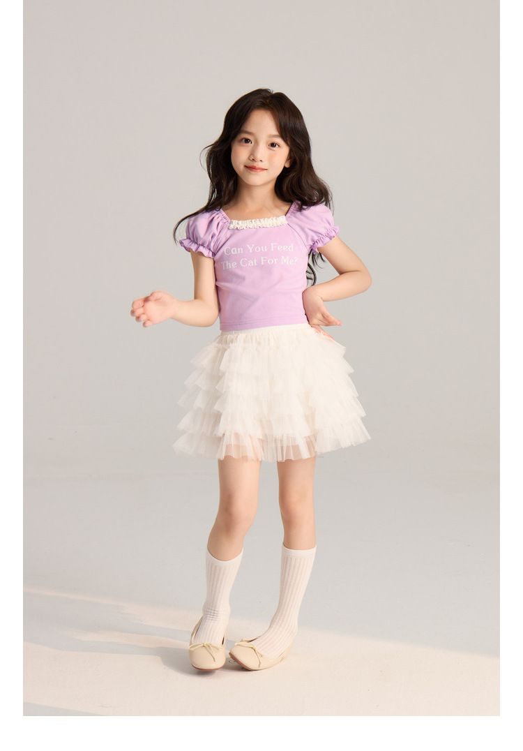 Ropa para niños Verano Nuevo Simple Transpirable Letra Estampado Casual Encaje Mangas cortas_voghion.com
