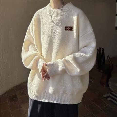 Round neck sweater for men in winter, with plush and thick pullover, loose base, knitted sweater, and outerwear_voghion.com