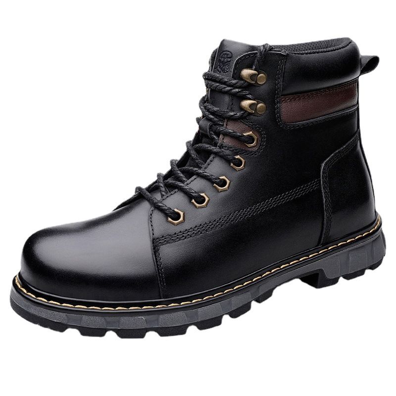 Martin Boots Men's High-top Style First-layer Tooling Boots Trendy Boots Black Leather Boots Men's Shoes_voghion.com