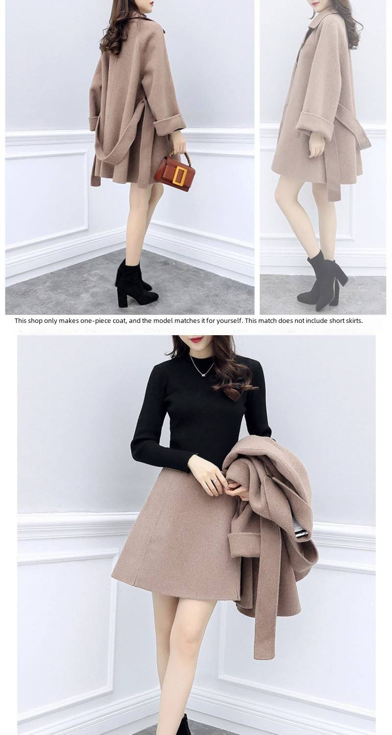 New women's camel two-piece woolen coat fashion woolen skirt suit_voghion.com