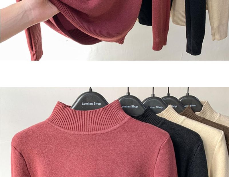 Maglione dolcevita in maglia con fodera in pile da donna - Pullover invernale morbido e caldo con strato interno in peluche, comodo design a collo alto per il freddo_voghion.com