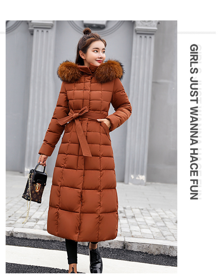 2025 Winter Damen Parkas Jacke Warm Mode Bequem Bogen Gürtel Fuchs Pelz Kragen Kleidung Langes Kleid Büro Casual Damen Dicker Mantel_voghion.com