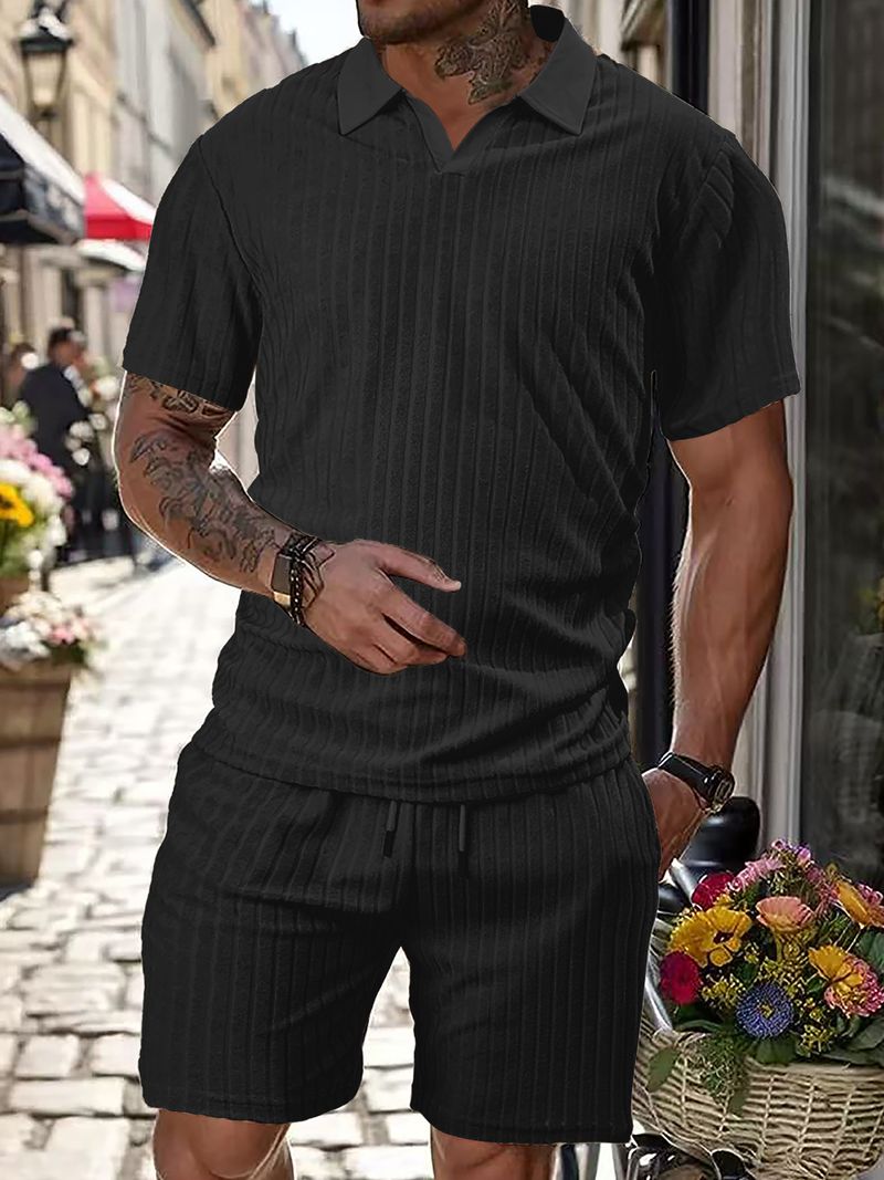 Ensemble de sport décontracté pour homme, nouvelle collection été, respirant, grande serviette droite, tissu jacquard, col rond_voghion.com