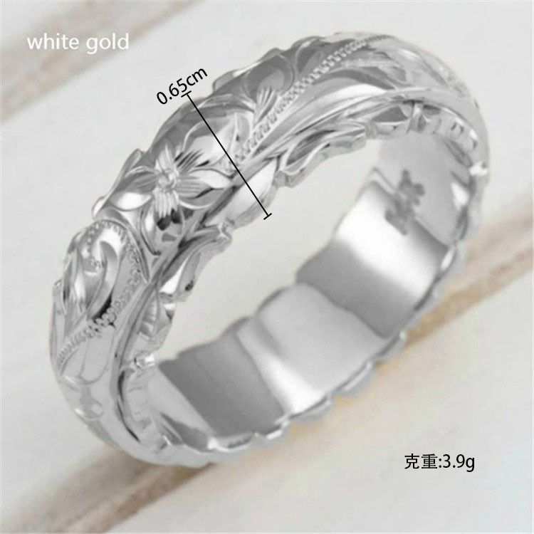 Anello con coda a forma di fiore di rosa inciso, nuovo e semplice, di Longhe_voghion.com
