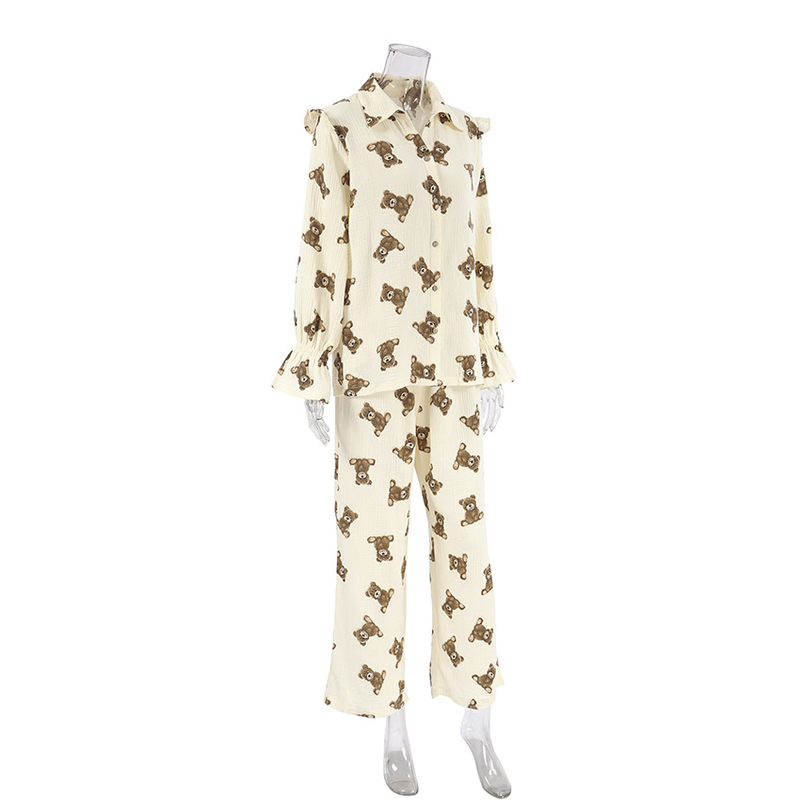 Pyjama chaud en pur coton, imprimé à la mode, manches longues, pantalon, ensemble deux pièces, vêtements de maison pour femmes, offre spéciale_voghion.com