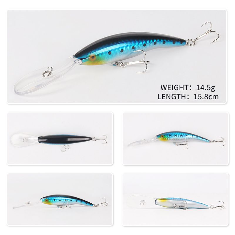 Ilga liežuvėlinė lenta plūduriuojančiai vandens masalui „Minnow“ 13,8 cm 14,5 g, sidabru sustiprintas dvigubo kablio masalas jūrinės žvejybos produktai_voghion.com