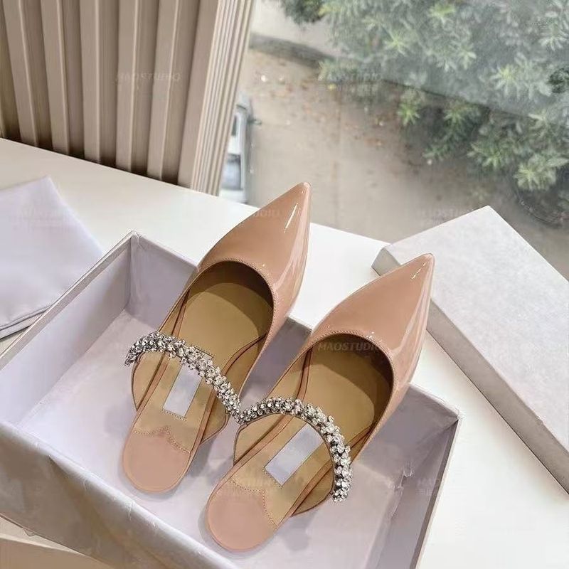 High-End-Sommeroberbekleidung mit Zehenkappe aus Lackleder, Halbschuhe mit flacher Sohle, spitze französische High Heels für Damen,_voghion.com