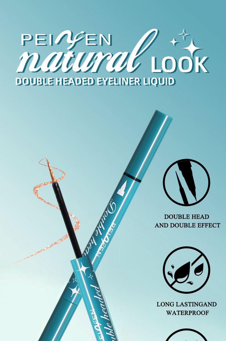 Ombretto e matita combinati, eyeliner a doppia estremità, penna per ombretto nero freddo, penna per ombretto liquido con paillettes, anti-strappo e anti-sbavatura_voghion.com