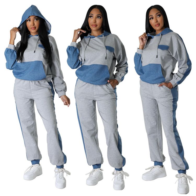Abbigliamento da donna, moda casual, felpa abbinata a due pezzi_voghion.com