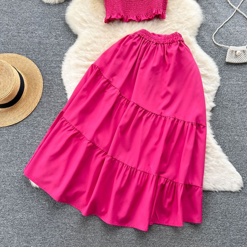 Abbigliamento da donna Piccolo abito da festa da donna con canotta elastica + gonna lunga a vita alta, dolce e piccante abito in due pezzi_voghion.com