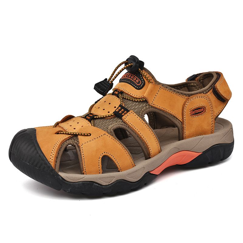 Große Sommersandalen, Outdoor-Wanderschuhe aus Rindsleder mit oberer Schicht, lässige Strandschuhe für Herren_voghion.com