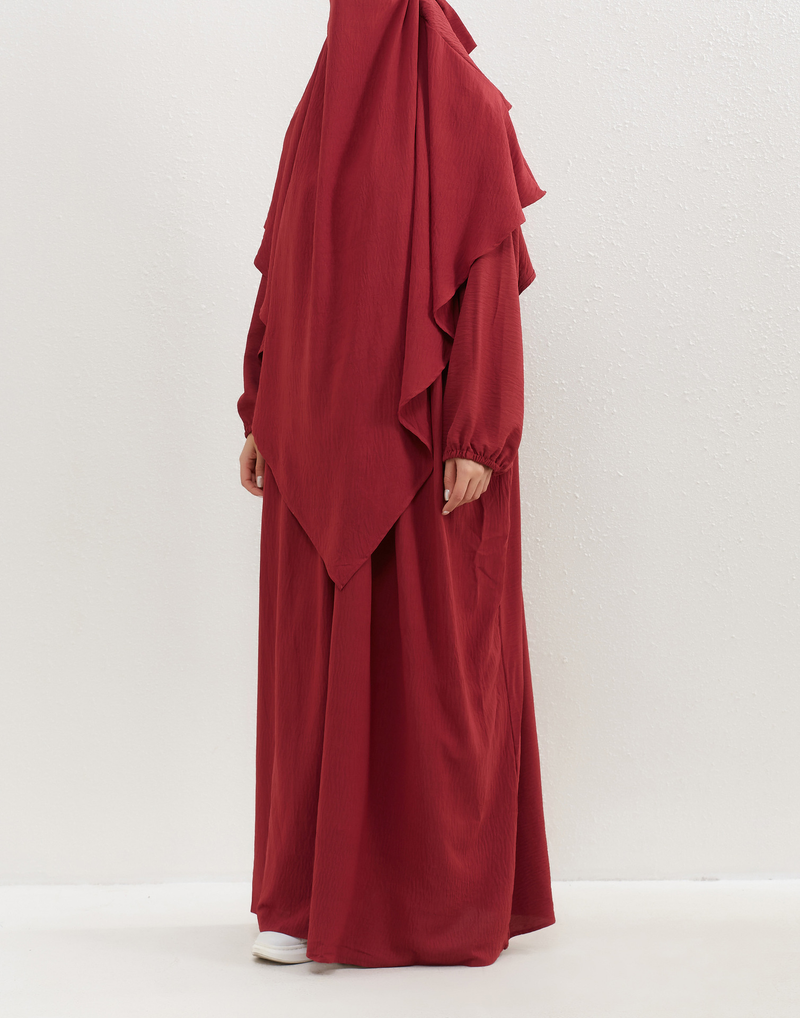 Women's Clothing Two Piece Set Solid Color Headscarf Robe Dress Ethnic Style_voghion.com