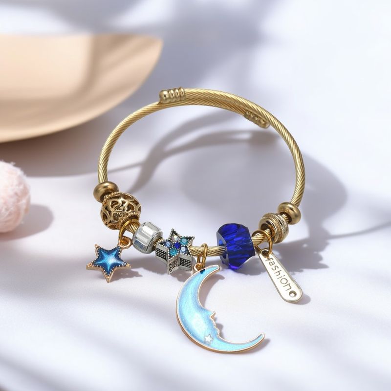 Bracciale fai da te in acciaio inossidabile al titanio con corona a forma di cuore dorato, margherita, stella e sole_voghion.com