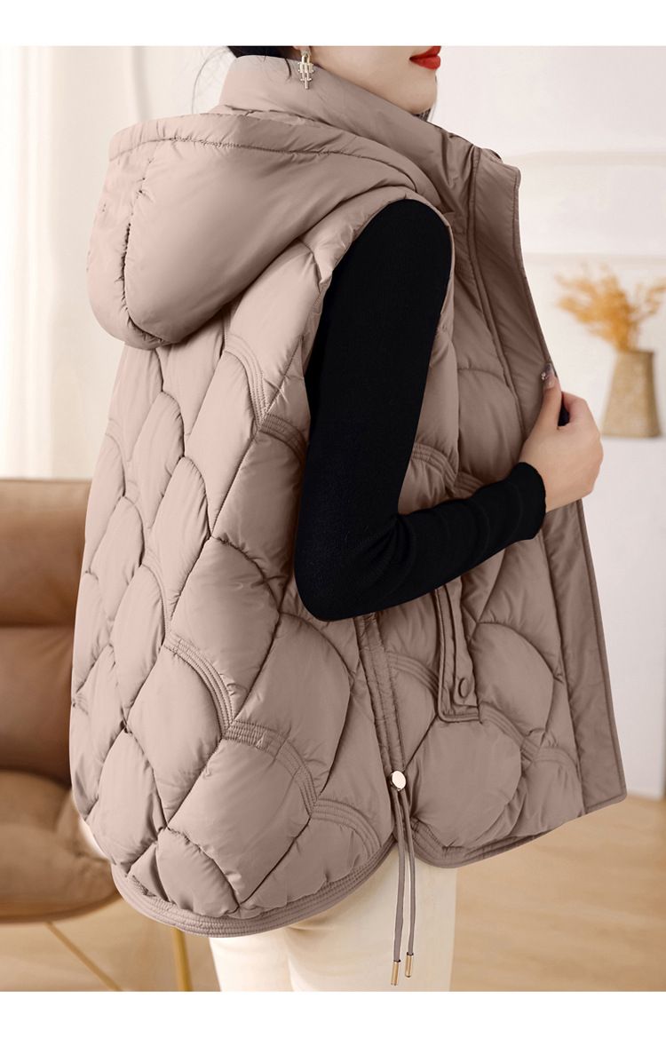 Gesteppte Pufferweste für Damen mit Stehkragen, leichte ärmellose Jacke für Herbst und Winter, schmal geschnittene Weste mit Reißverschluss in Unifarben_voghion.com