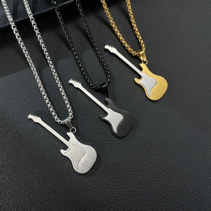 Bijoux pour hommes, personnalité tendance, hip-hop, pendentif guitare en acier inoxydable, classique de la rue, tendance, collier en acier titane pour hommes_voghion.com