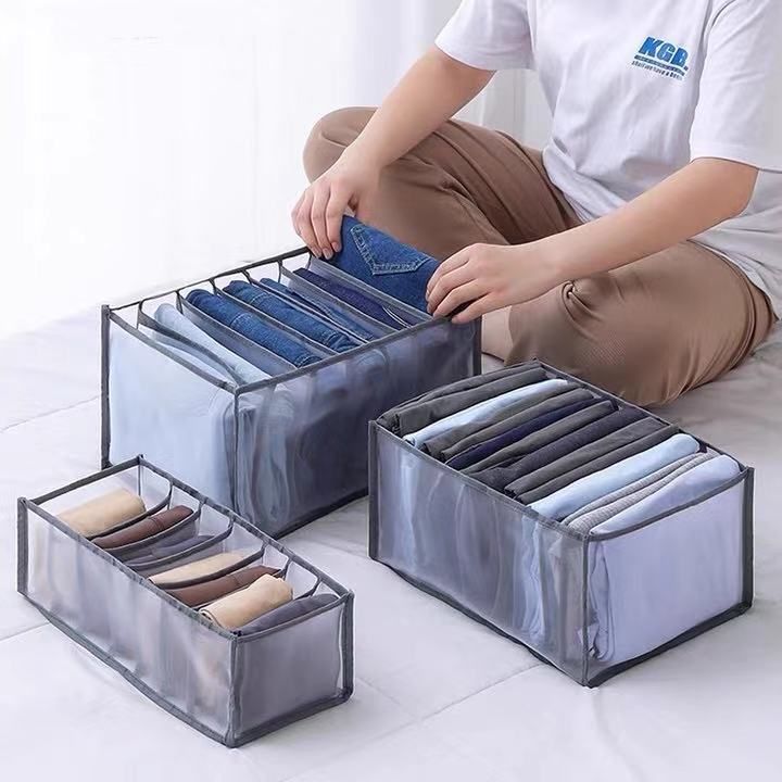 Storage Bag Household 7 Grid Clothing Pants Storage Bag Jeans Organizer Bag Mesh Grid Storage Box T-shirt Storage Magic_voghion.com