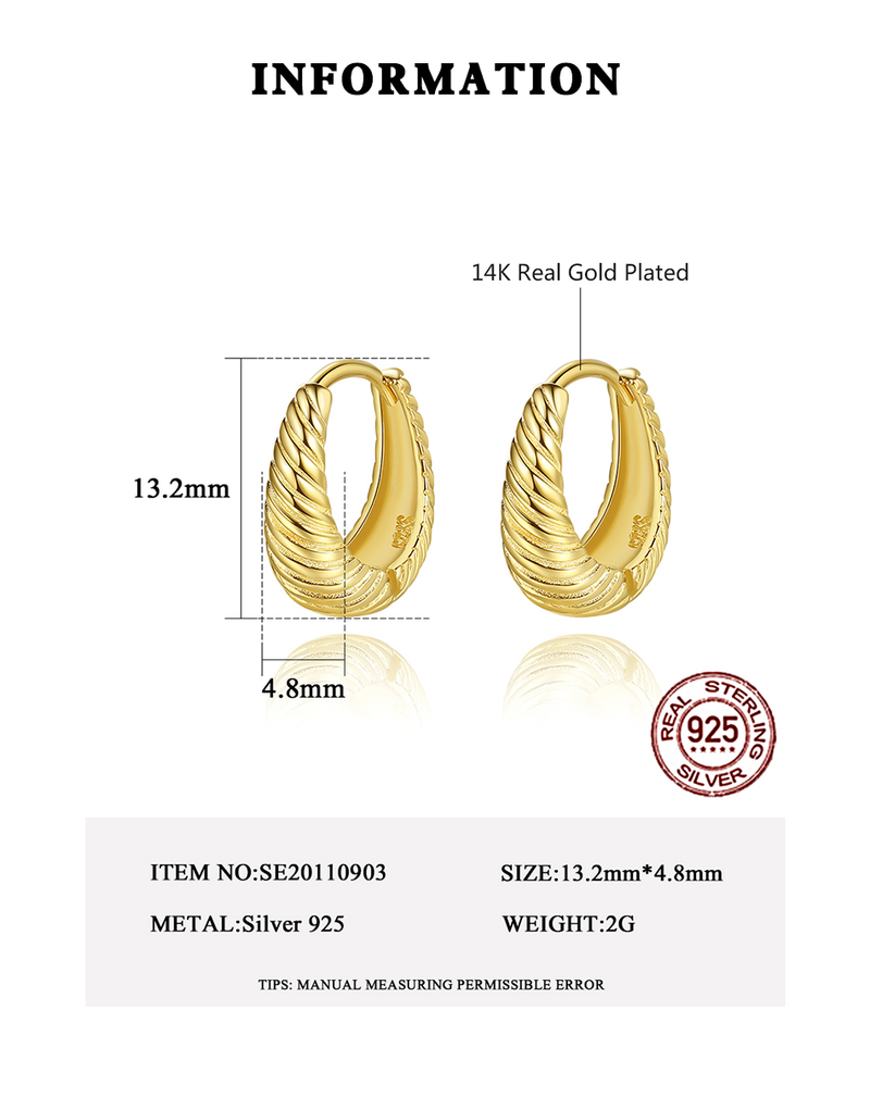 Orecchini a cerchio intrecciati Orecchini a clip geometrici con goccia d'acqua in argento sterling per donne Colore oro fine_voghion.com