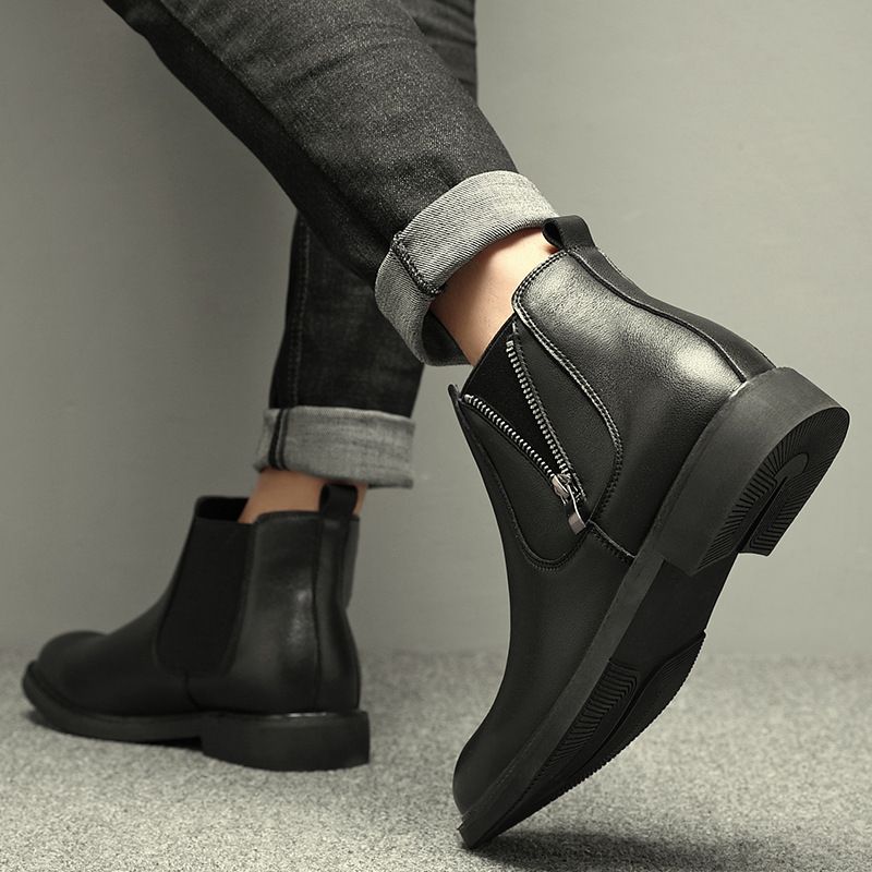 Martin Boots Men's High-top Wind Tooling Short Boots Heightening Men's Medium-top Chelsea Boots_voghion.com